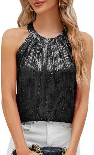 FEOYA Women's Glitter Sequin Vest Shimmer Tank Top Sequin Halter Tops Sleeveless Dressy Sparkle Tank Tops Party Clubwear Concert Cocktail Vest Camisole Shirt