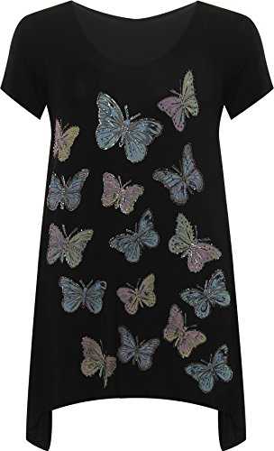 WearAll Plus Size Womens Butterfly Print Short Sleeve Ladies Hanky Hem T-Shirt Top - 14-28