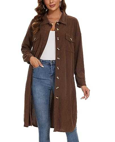 MINTLIMIT Womens Shacket Jacket Corduroy Long Coat Lapel Button Down Jackets Long Sleeve Casual Winter Shirt Outwear Tops