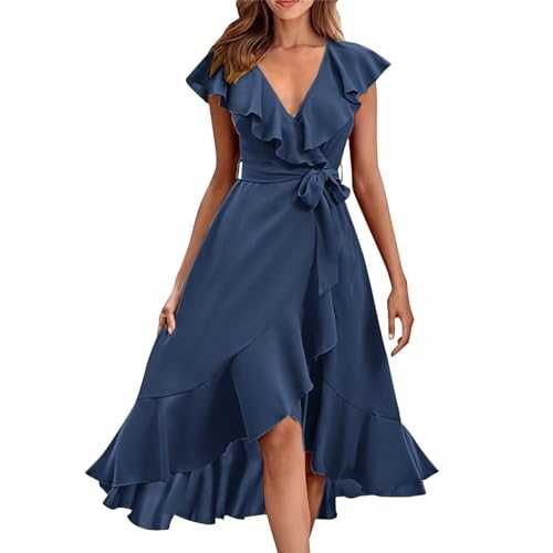 AMDOLE Maxi Dresses for Women UK Ruffled Long Lace Up Dress Summer Dress