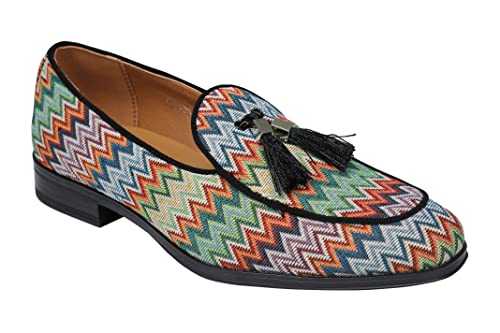 Xposed Mens Traditional Colourful Ankara Print Two Tassel Loafers Leather Lined Slip