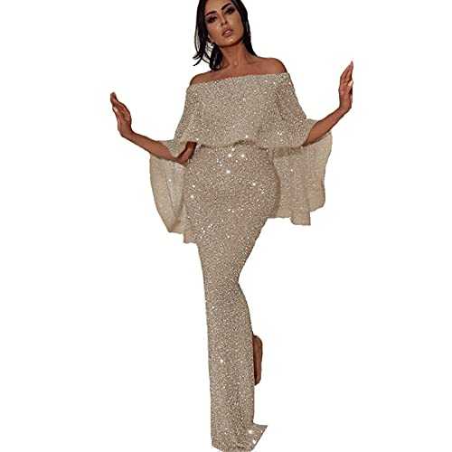 AMhomely Womens Sequin Mermaid Evening Gowns Cold Shoulder Bodycon Maxi Long Sheath Dress, Multicolour, XXL