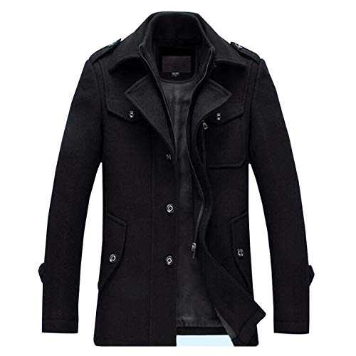 Allthemen Mens Coat Wool Blend Winter Lapels Jacket Regular Fit Zip-Front with Pockets Business Trench Outerwear