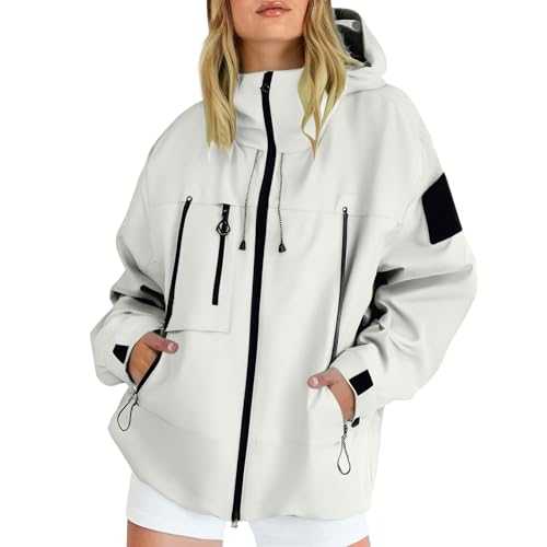 Lightweight Hooded Raincoat Women Windbreaker Waterproof Active Outdoor Trench Coats Zipper Rain Jacket Quick Dry for Hiking Walking