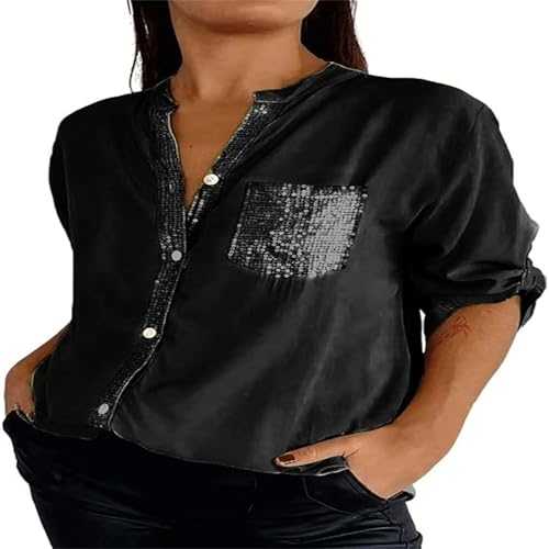 Polyester V-Neck Sequin Mid-Sleeve Casual Top,Glitter Sequin Short Sleeve V Neck Casual Tee Shirt Top Club Party Tee Tops