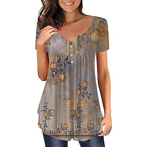 Women's Floral Print Short Sleeve T Shirt Summer Gym Tops for Women UK Loose Fit Cotton Long Sports T Shirts for Women UK 18Th Birthday Gifts for Girls Sale Clearance Items Under 5 Pounds