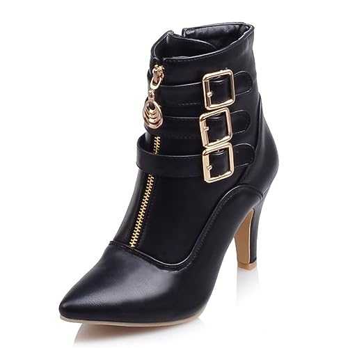 Meotina Women Ankle Boots High Heels Buckle Pointed Toe Shoes