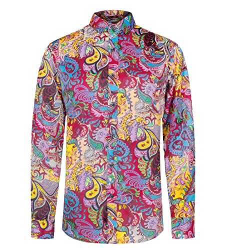 Dominic Stefano Satin Printed Button Down Long Sleeve Hawaiian Shirt for Men -  Non-Iron Formal Shirts for Men Dress  Shiteshirts UK