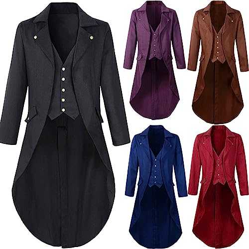Men Steampunk Tailcoat with Buttons Gothic Trench Coat Lapel Collar Jacket Long Sleeve Cardigan Overcoat Victorian Renaissance Retro Tuxedo Winter Vintage Party Wind Cloak Halloween Cosplay Costume