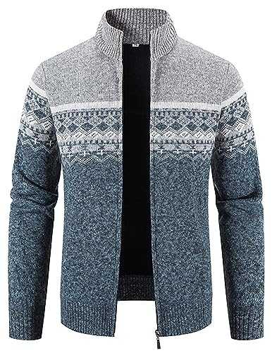 MCGOS Knit Graphic Coat Jacket for Men uk Long Sleeve Full Zipper Open Front Cardigan Sweater Jumper Mens Zip Up Stand Collar Sweatshirt Pullover Knitwear with Pockets UK Size 10 20