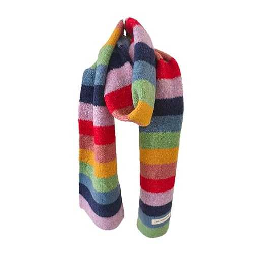 EILJSF 152 * 20CM Rainbow Stripes Boho Women Scarves Winter Soft Wool Scarf Soft Warm Scarf Wool Neck Scarves Ladies Winter Scarves