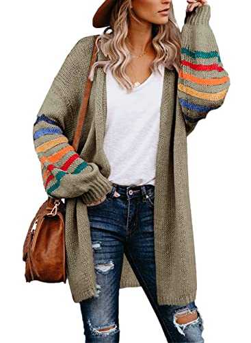 AlvaQ Women's Cardigans Long Sleeve Open Front Rainbow Striped Color Block Loose Casual Womens Oversized Cardigan Ladies Long Lightweight Knit Outwear Coat Jacket Sweaters S-XXL