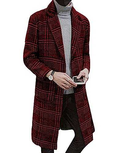 Springrain Men's Notched Lapel Single Breasted Long Pea Coat Trench Coat