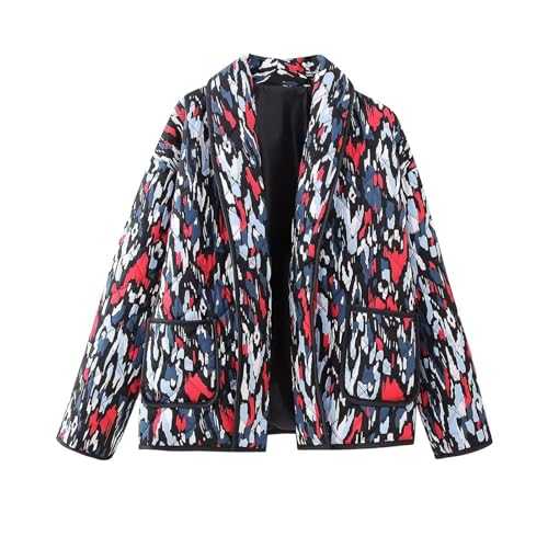 Zeiayuas Women's Cropped Puffer Jacket Cardigan Floral Printed Lightweight Long Sleeve Open Front Short Padded Quilted Coats with Pockets