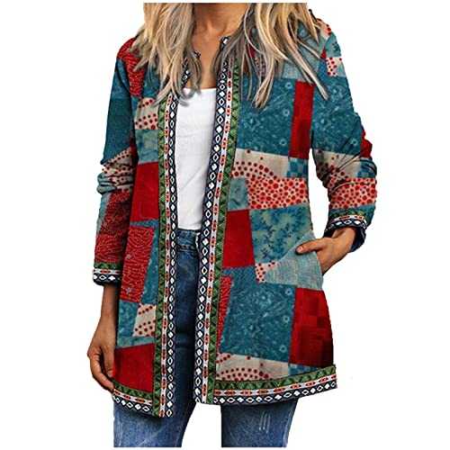 Womens Jacket Clearance Autumn Clothes Vintage Floral Print Indian Ethnic Print Long Coat Oversize Open Front Long Sleeve Cardigans Outerwear With Pockets