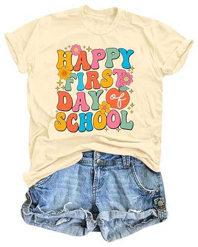 Happy First Day of School Shirts for Women Cute Class Teacher Tops Funny Teach Graphic Tees Back School Learning Reading Gift