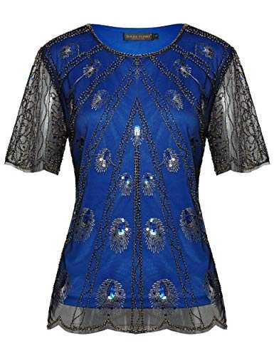 BABEYOND 1920s Beaded Evening Top Gatsby Sequined Tunic Top Art Deco Peacock Embellished Blouse Shirts Flapper Accessories