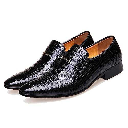 LMUIPMAA Men's Classic Leather Penny Loafers Crocodile Printed Formal Business Shoes Slip on Casual Dress Shoes for Mens
