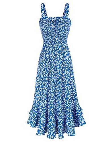 GRACE KARIN Women Summer Strappy Floral Maxi Dress Square Neck Dual Layer Hem Smocked Dress