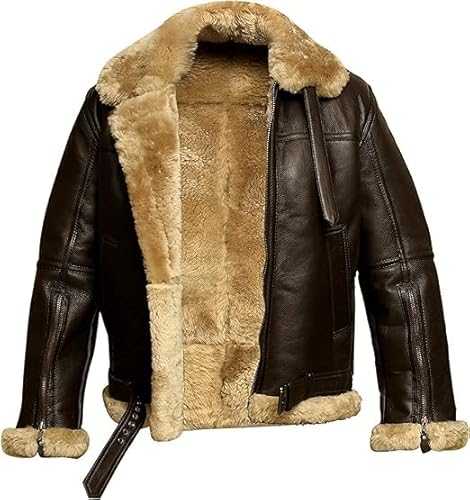 AAOutfitz Men Brown Aviator Sheepskin Raf Real Bomber Shearling Leather Jacket