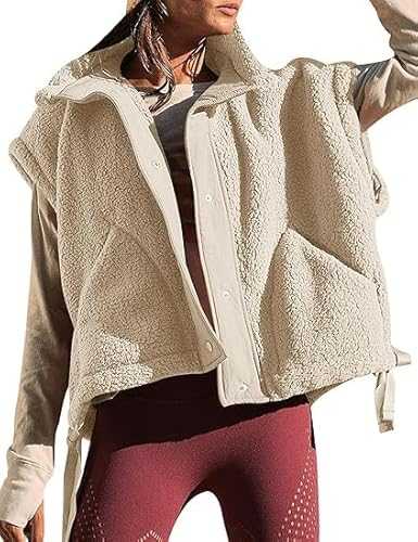AALLYN Women's Oversized Fleece Vest Trendy Sleeveless Sherpa Jacket Warm Outerwear Button Down Vests