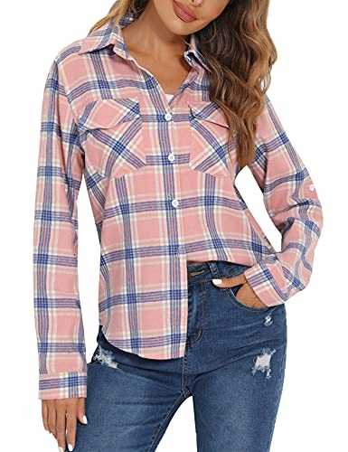 100% COTTON Women Flannel Plaid Shirt Blouse Long Sleeve Button Down Boyfriend Casual Check Shirts Classic Tops