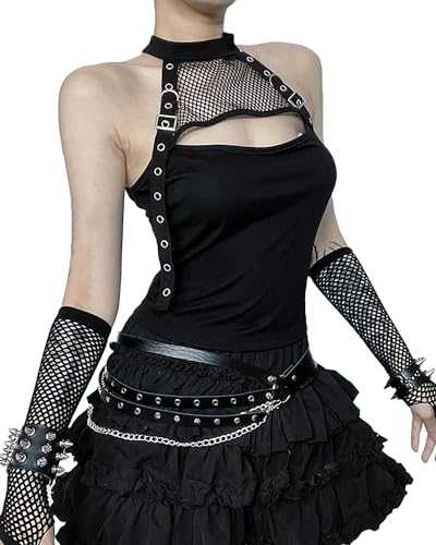 Women's Y2k Gothic Cami Crop Top Sleeveless Hollow Out Sexy Tank Tops Camisole Clubwear Outfit Cyberpunk Backless Vest