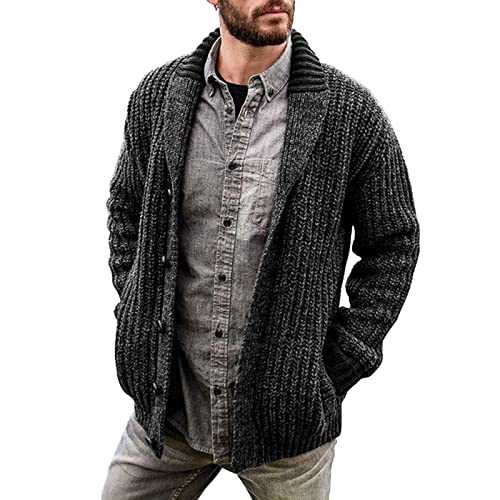 AMDOLE Plus Size Long Coat Mens Cable Knit Cardigan Sweater Shawl Collar Loose Fit Long Sleeve Casual Cardigans Big and Tall Coat