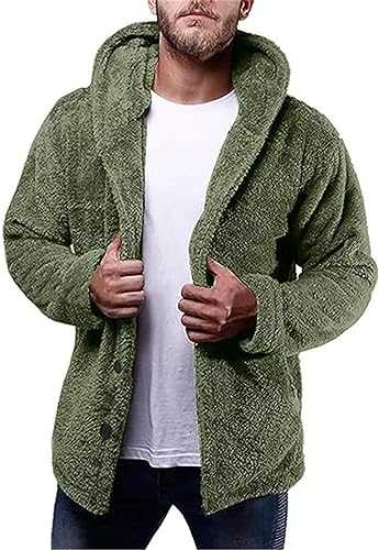 ZTRADA Mens Sherpa Coat Jacket Long Sleeve Warm Teddy Fleece Hooded Hoodies Sweatshirt Pullover Men Buttons Open Front Chunky Warm Sweater Jumper Cardigan UK Size 10 18