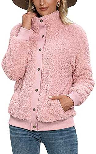 Maeau - Fuzzy Fleece Jacket Women Lamb Plush Cardigan Fashion Slim Short Lapels Jacket Warm Button Teddy Jacket Coat with Pockets for Fall Winter (S-XL)
