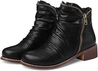 Women's Low Chunky Heel Booties,Comfy Round Toe Side Zipper Winter Ankle Boots,Vintage Leather Casual Dressy Shoes