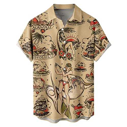 NQyIOS Tropical Shirts for Men Casual Short Sleeve Button Down Beach Shirts Relaxed-Fit Vintage Casual Beach Tops Hawaii Shirt Short Sleeve Fashion Workout Shirts Vacation Wear