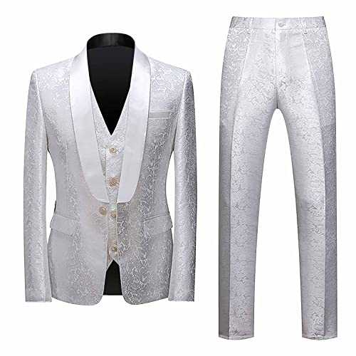 Men's Suits & Blazers/Men Suits & Sets Suit Clothes Men Men's 2 Piece Suits Double Breasted Formal Slim Fit Suit Peak Lapel Blazer and Trousers White