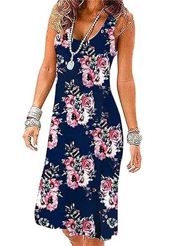 EFOFEI Women's Summer Floral Print Ruched Dress Tunic Boho Cover Ups Fit Flare Beach Sundress