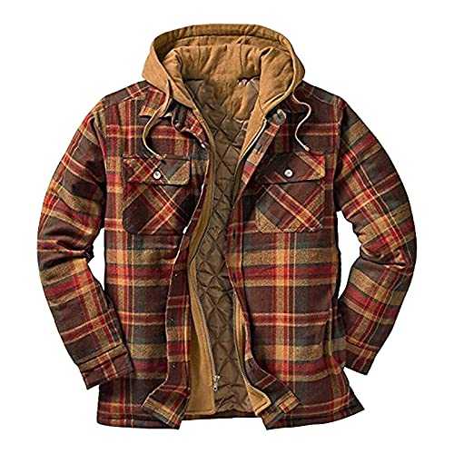 Men's Checkered Coat Padded Winter Jacket Warm Checked Hooded Coat Long Sleeve Inner Lining Thermal Shirt Men Shirt Jacket Hoodie Lumberjack Shirt Outdoor Jacket Patchwork Down Coat