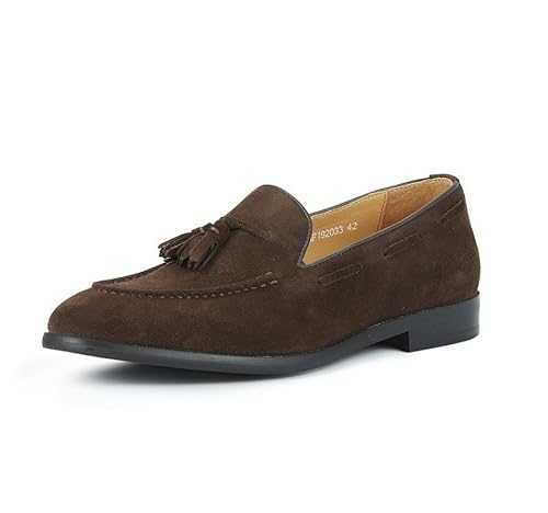 Ninepointninetynine Formal Loafer Shoes For Men Round Toe Slip On Tassel Gecoration Suede Loafer for Work Slip On For Club Genuine Leather