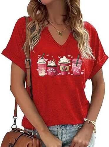 V-Neck Shirts for Women Cute Love Heart Tshirts Valentine Casual Blouse Spring Graphic Tops Tee Gifts