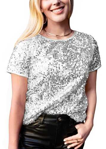 Women's Glitter Sequin Tops Short Sleeve Sparkly Shirt Blouse