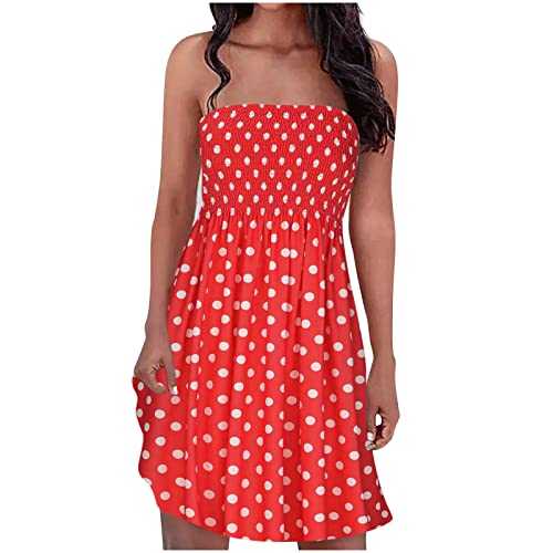 Girls' Women's Summer Sundress Casual Smocked Floral Beach Holiday Dress Strap Sundress 50s Vintage Formal Cocktail Boho Dress Boobtube A Line Midi Sundress Sleeveless Bohemian Dress UK Clearance