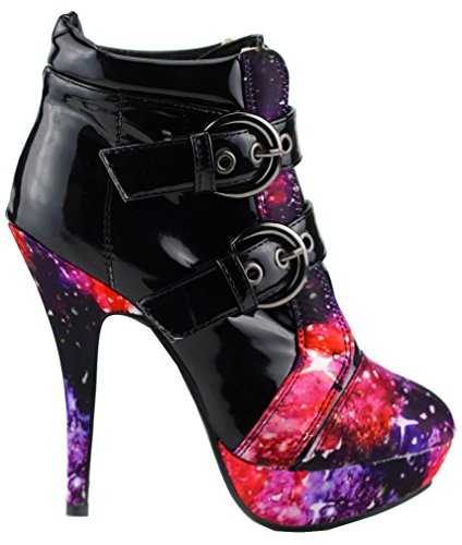 SHOW STORY Punk Buckle Night Sky High Heel Stiletto Platform Ankle Boots,LF30301