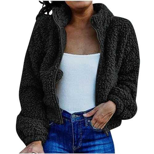 Zeiayuas Women's Sherpa Shacket Jacket Fleece Winter Cropped Coat Sale Clearance Zip Up Cardigan Faux Fur Warm Outwear Fuzzy Fluffy Short Jackets Teddy Bear Coats Y2K Outfit Ladies UK