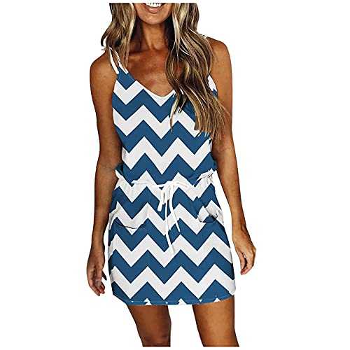 Summer Dresses for Women UK Women's Boho Dresses Solid Color Deep V Neck Sleeveless Ruffle Hem A Line Mini Cami Dress High Waist Summer Beach Dress with Pockets, UK Size 8-16