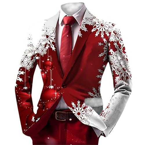 VYLYNL Christmas Blazer for Men, Funny Christmas Suits, Christmas Snowflake Printed Blazer Jackets, Single Braested Suits Jackets for Party Lapel Xmas Suits Slim Fit Xmas Jackets with Pockets