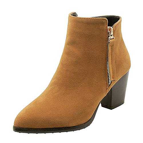 Women Casual Winter Ankle Boots with Pointed Toe and Block Heel