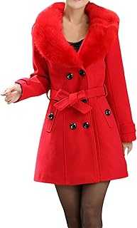 Womens Coats Faux Fur Collar Casual Lapel Fake Wool Coat Trench Jacket Long Sleeve Ladies Autumn Winter Fashion Overcoat