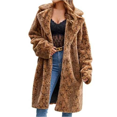 Padded Coats Fur Coat for Women Plus Size Open Front Long Jackets Ladies Warm Artificial Fleece Lined Coats Thickened Thermal Luxe Faux Fur Cardigans Lapel Neck Fashion Fluffy Fuzzy Overcoat