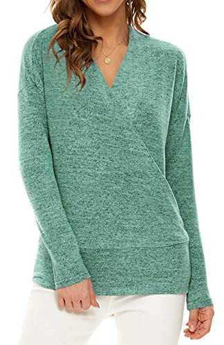 Neineiwu Women's 2024 Long Sleeve Wrapped Surplice V Neck Casual Knit Tunic Tops Blouse