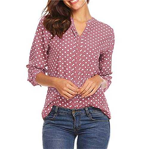 V-Neck Long Sleeve Shirt Polka Dot Blouse Women Summer Tops Flowy Summer Loose Large Size Button Down Tops Casual Fashion Sexy Tee Shirt Breathable Loose Basic Casual Comfortable Tunic