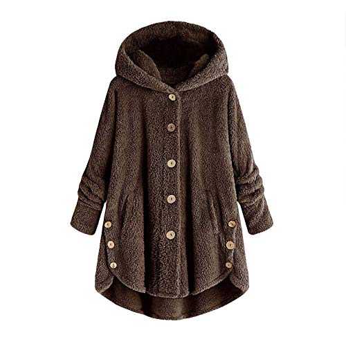 Womens Fleece Jackets Oversized Fluffy Hoodie Plus Size Button Down Sweatshirt Ladies Plush Hooded Lightweight Warm Winter Faux Fur Coat Loose Fit Fuzzy Overcoat Solid Color Wool Coat