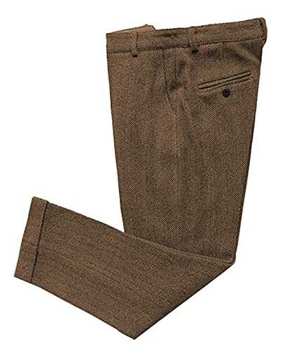 Men's Suit Pant Herringbone Tweed Dress Vintage Trousers Casual Thick Wool Pleated Front